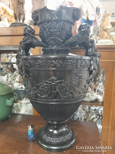Alt Wien Wilhelm Schiller & Son. Gerbing & Stephan 1895,Faun,Angyalos Kerámia Amfora Váza. 56 cm