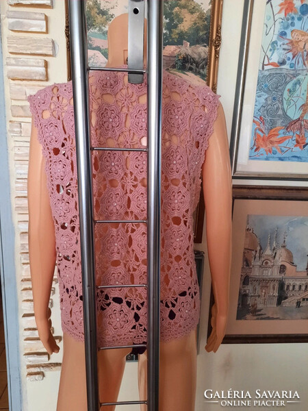 Női XL rózsaszin horgolt felső, Alkudható