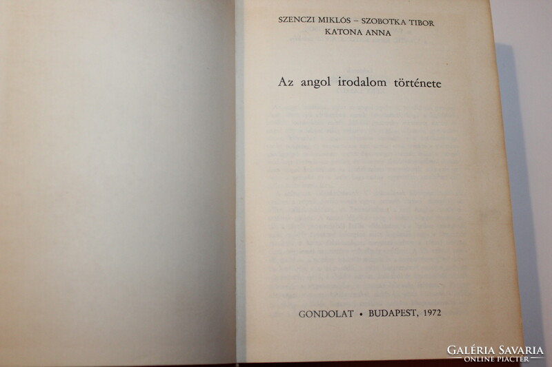 Szenci - Szobotka - Katona: Az angol irodalom története, 1972.