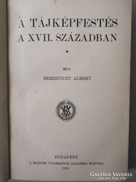 BERZEVICZY ALBERT - A TÁJKÉPFESTÉS A XVII. SZÁZADBAN - EX LIBRIS