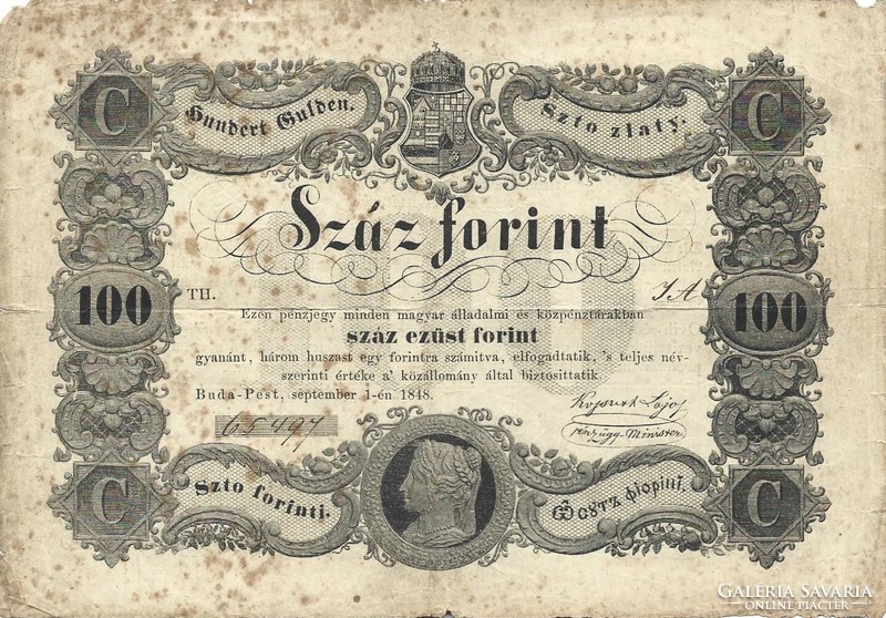 100 száz forint 1848 eredeti tartás. 2.