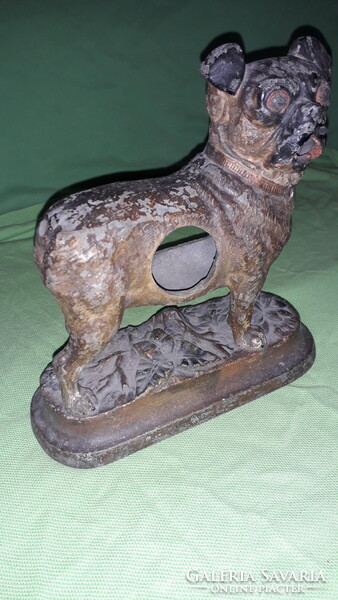 Antik bronzírozott fém asztali polcdísz mécsestartó MOPSZ KUTYA SZOBOR 18 x 16 x 10 cm képek szerint