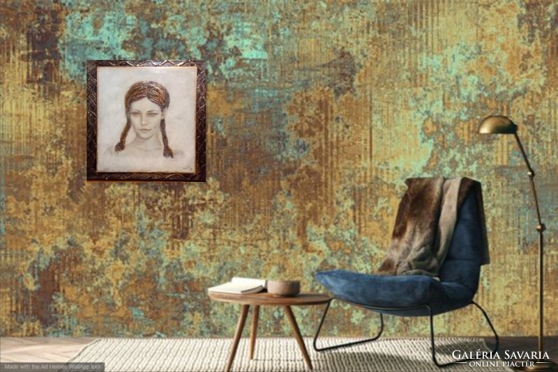 Derengő emlék. Női arckép tanúsítvánnyal. Prima díjas művész alkotása.Károlyfi Zsófia/1952