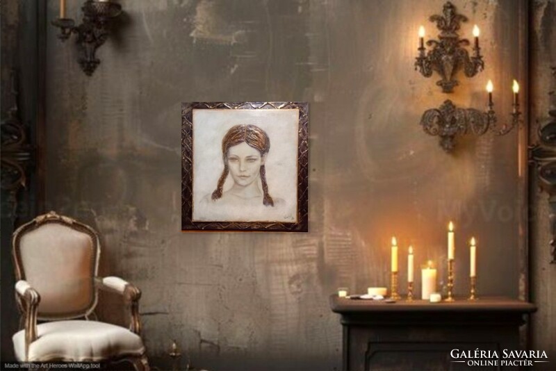 Derengő emlék. Női arckép tanúsítvánnyal. Prima díjas művész alkotása.Károlyfi Zsófia/1952