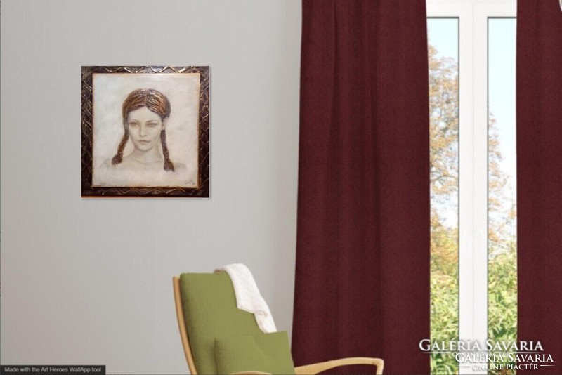 Derengő emlék. Női arckép tanúsítvánnyal. Prima díjas művész alkotása.Károlyfi Zsófia/1952