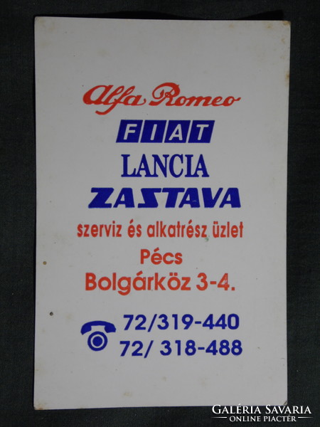 Kártyanaptár,Alfa Romeo,Fiat,Lancia,Zasztava szerviz alkatrész üzlet,Pécs 1994,   (7)