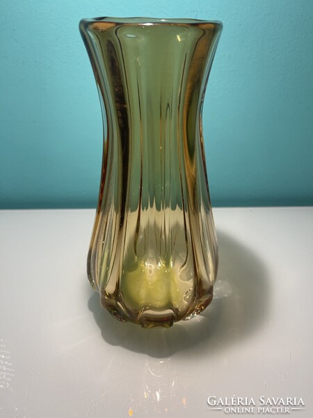 Archimede Seguso murano borostyán színű csodaszép váza
