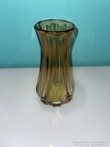 Archimede Seguso murano borostyán színű csodaszép váza