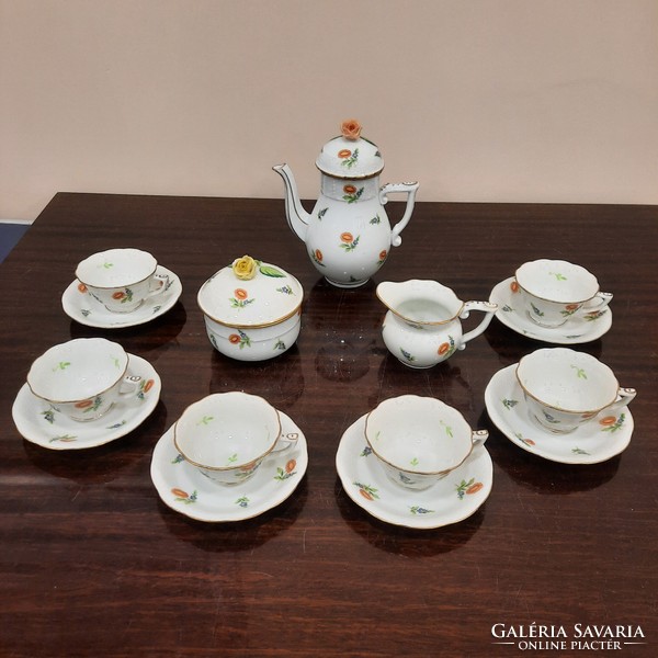 Herendi virágmintás porcelán kávéskészlet, kávés készlet 1.oszt.