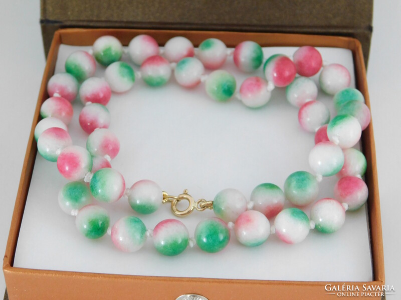 14 K Arany Jade Nyaklánc, 8.5 mm-es Multikolor Kövekkel