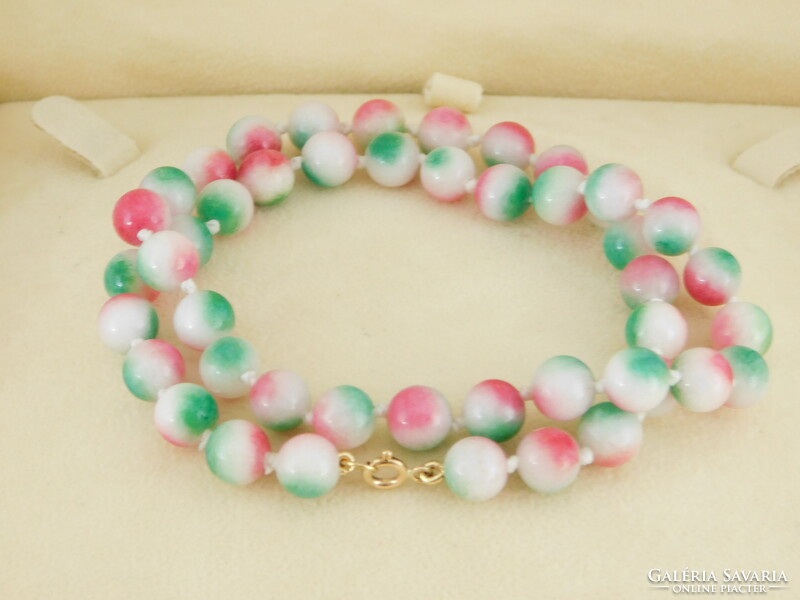 14 K Arany Jade Nyaklánc, 8.5 mm-es Multikolor Kövekkel