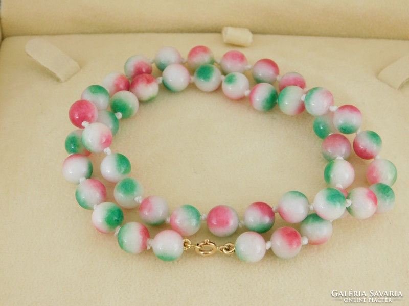 14 K Arany Jade Nyaklánc, 8.5 mm-es Multikolor Kövekkel