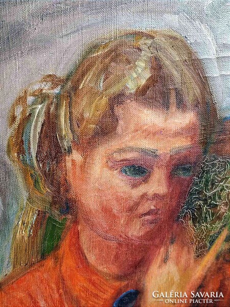Gráber Margit:Ruhát varró lány csendélettel 90x80