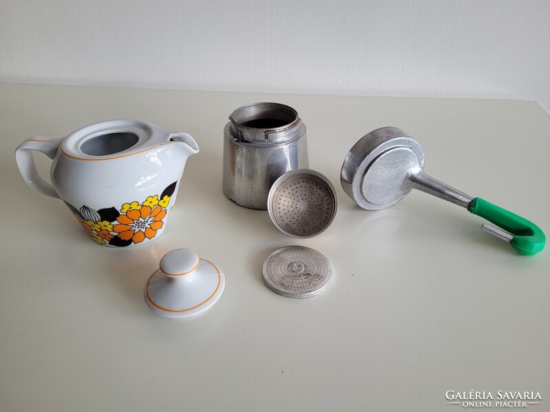 Régi retro nagyobb méretű Hollóházi porcelán kotyogós kávéfőző