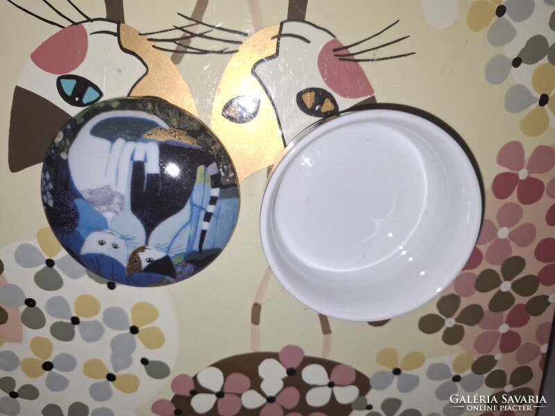 Goebel Rosina Wachtmeister Artis-Orbis Micia és Micio porcelán macska csecsebecsés doboz