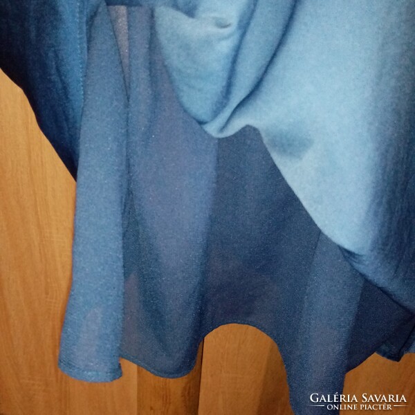 PROMOD kék dupla hatású vállain díszítéses alkalmi ruha 40/42