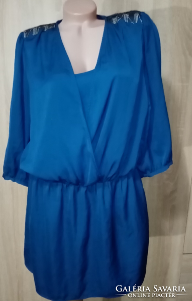 PROMOD kék dupla hatású vállain díszítéses alkalmi ruha 40/42