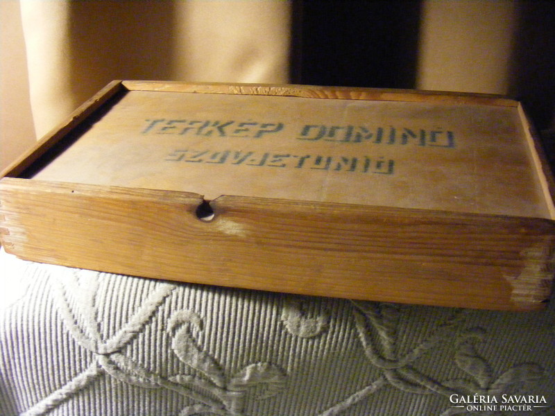 Régi fa térkép dominó eredeti dobozában Szovjetunió - 1950-es évek
