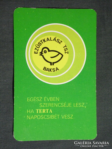 Kártyanaptár,Ezüstkalász TSZ Baksa,grafikai,csirke, 1979,  (8)