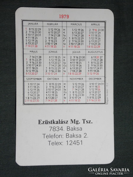 Kártyanaptár,Ezüstkalász TSZ Baksa,grafikai,csirke, 1979,  (8)