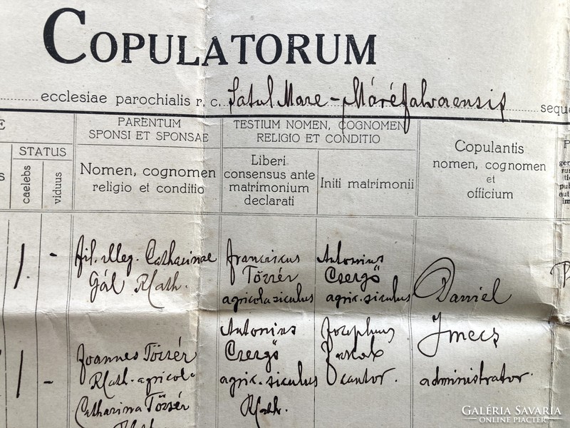 Máréfalva, Satu Mare, keresztlevél, 1927 - magyar és román okmánybélyegekkel