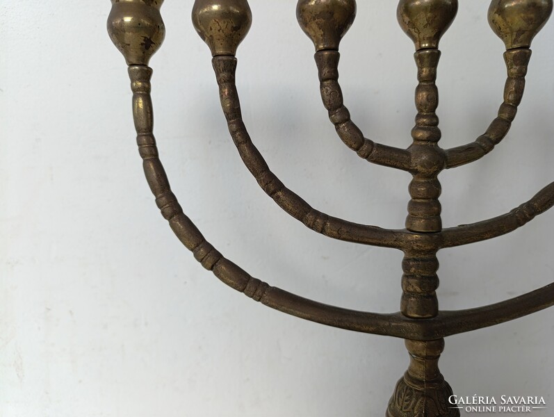 Antik menora judaika nagy réz zsidó gyertyatartó 7 ágú menóra lábán öntési anyaghiba repedés 527
