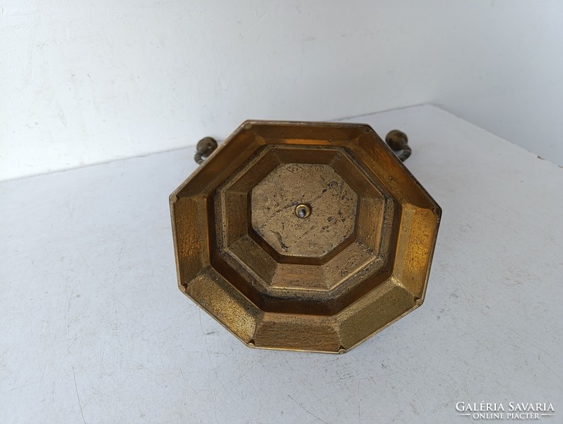 Antik menora judaika nagy réz zsidó gyertyatartó 7 ágú menóra lábán öntési anyaghiba repedés 527