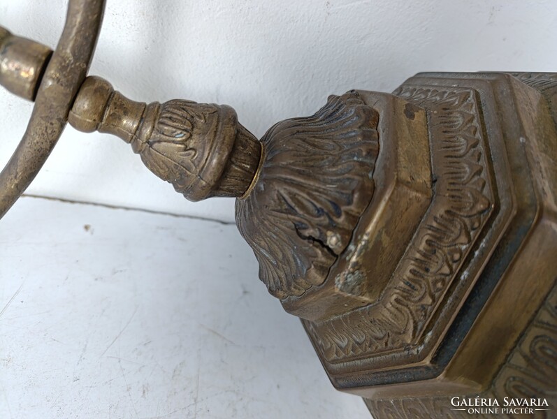 Antik menora judaika nagy réz zsidó gyertyatartó 7 ágú menóra lábán öntési anyaghiba repedés 527