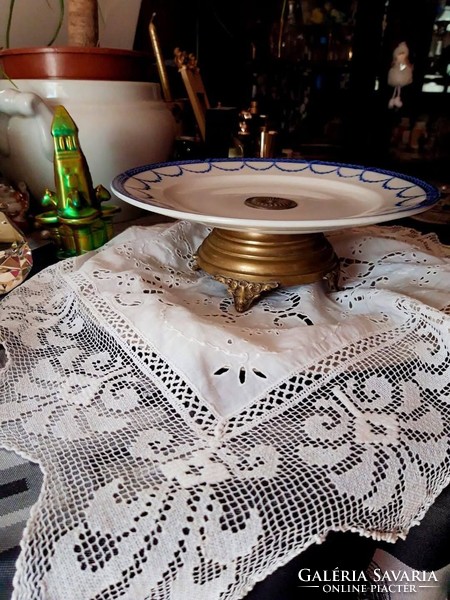 Copeland  Tivadar antik porcelán tortatál fém talpon