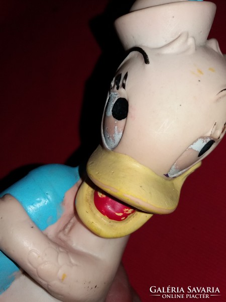Antik extrém ritka gumi ARADEANCA gumi Donald kacsa játék figura tejes palackkal 19 cm képek szerint