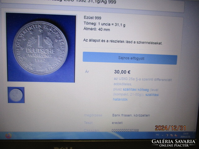 Német 1 Uncia ezüst 1 ECU,1992, 999/1000