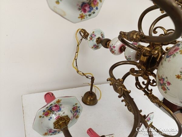 Antik 8 karú rózsa motívum porcelán betétes nagy flamand csillár eredeti gyertyákkal + 8 új izzó 765