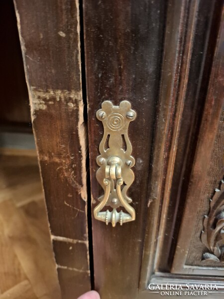 Régi faragott, felépítményes angol íróasztal