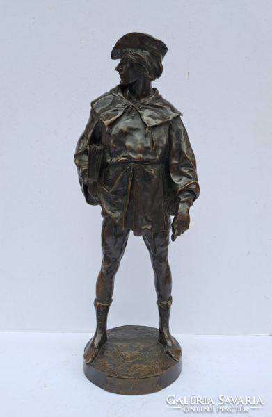 Eredeti antik nagy méretű Emile Louis Picault (1833-1915) "L'escholier" című férfi bronz szobor