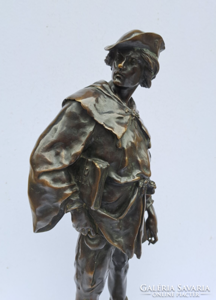 Eredeti antik nagy méretű Emile Louis Picault (1833-1915) "L'escholier" című férfi bronz szobor