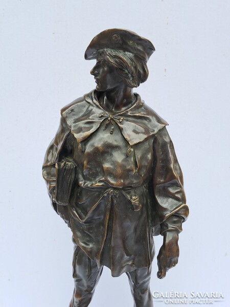 Eredeti antik nagy méretű Emile Louis Picault (1833-1915) "L'escholier" című férfi bronz szobor