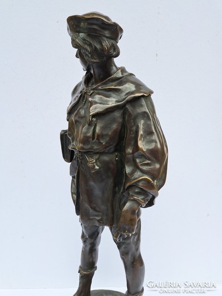 Eredeti antik nagy méretű Emile Louis Picault (1833-1915) "L'escholier" című férfi bronz szobor