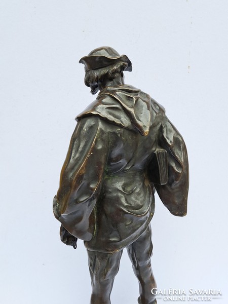 Eredeti antik nagy méretű Emile Louis Picault (1833-1915) "L'escholier" című férfi bronz szobor