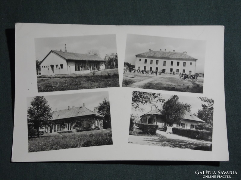 Képeslap,Ajka,mozaik,művelődési ház,iskola,óvoda,látkép részlet 1957-