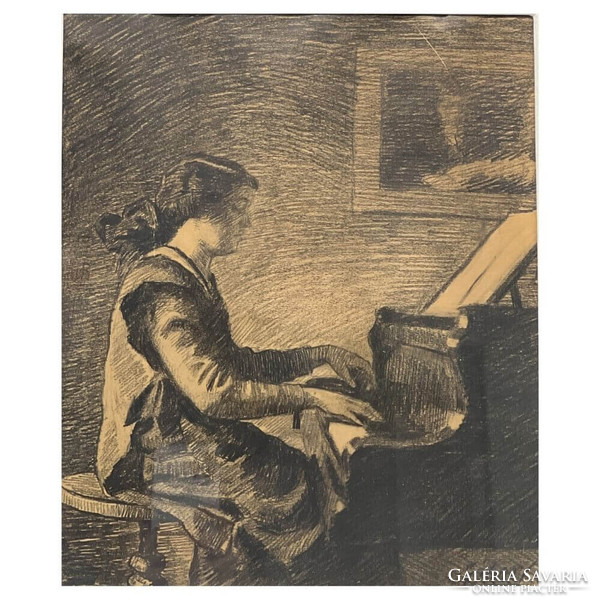 Gábor Jenő (1893-1968): Zongorázó hölgy (Macus játszik) F00594