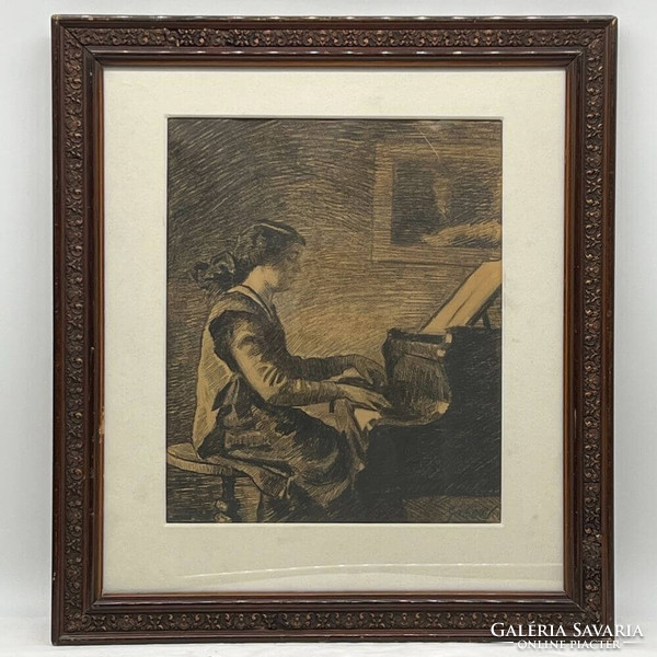 Gábor Jenő (1893-1968): Zongorázó hölgy (Macus játszik) F00594