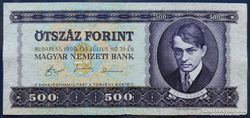 500 Forint 1990, F+-VF. Alacsony sorszám.