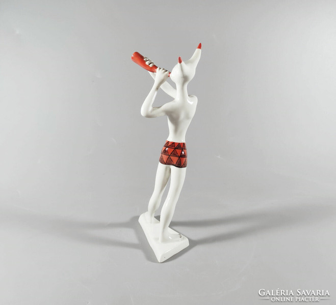 KŐBÁNYAI ART DECO MINOTAURUSZ, ANTIK KÉZZEL FESTETT PORCELÁN FIGURA 18.7 CM, HIBÁTLAN! (J354)