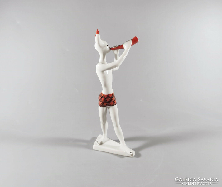 KŐBÁNYAI ART DECO MINOTAURUSZ, ANTIK KÉZZEL FESTETT PORCELÁN FIGURA 18.7 CM, HIBÁTLAN! (J354)