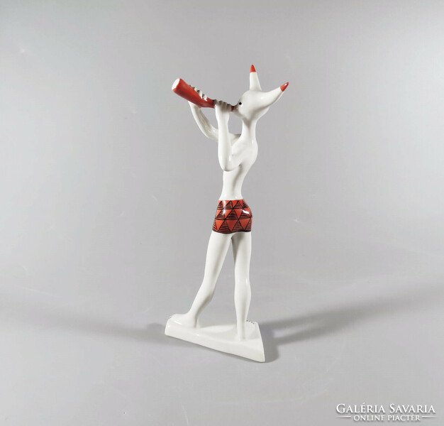 KŐBÁNYAI ART DECO MINOTAURUSZ, ANTIK KÉZZEL FESTETT PORCELÁN FIGURA 18.7 CM, HIBÁTLAN! (J354)