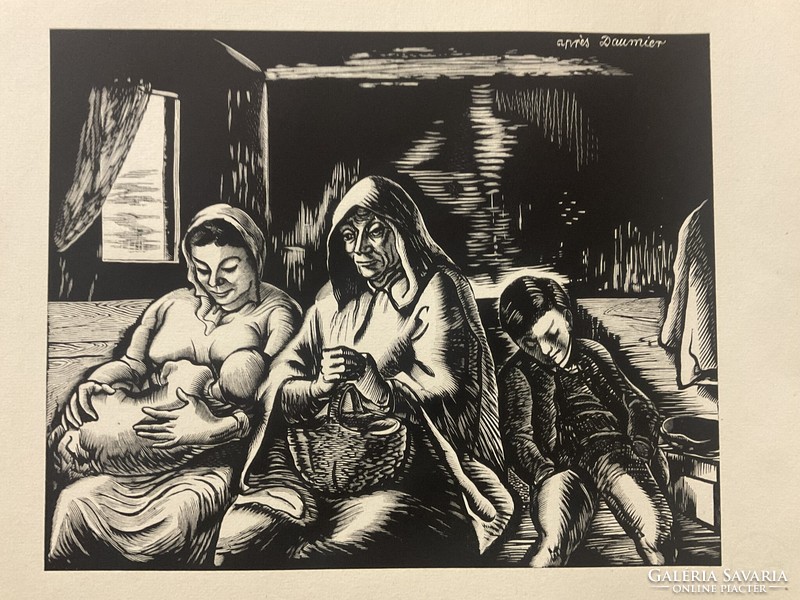 Vadász Endre (1901-1944): Szent család (Daumier után) Fametszet - jelzés nélkül