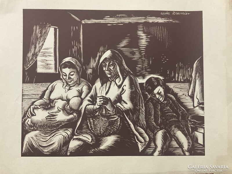 Vadász Endre (1901-1944): Szent család (Daumier után) Fametszet - jelzés nélkül