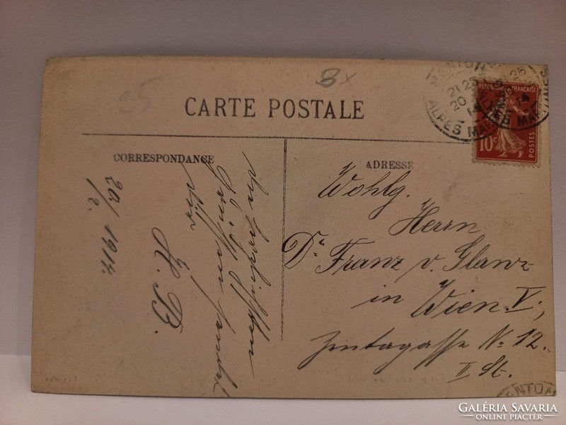 Antik francia képeslap Menton Kilátás Mentonra a tengerről pecsét 1914