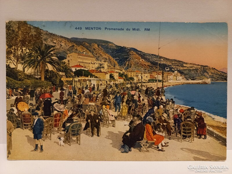 Antik francia képeslap Menton Promenádé pecsét 1930