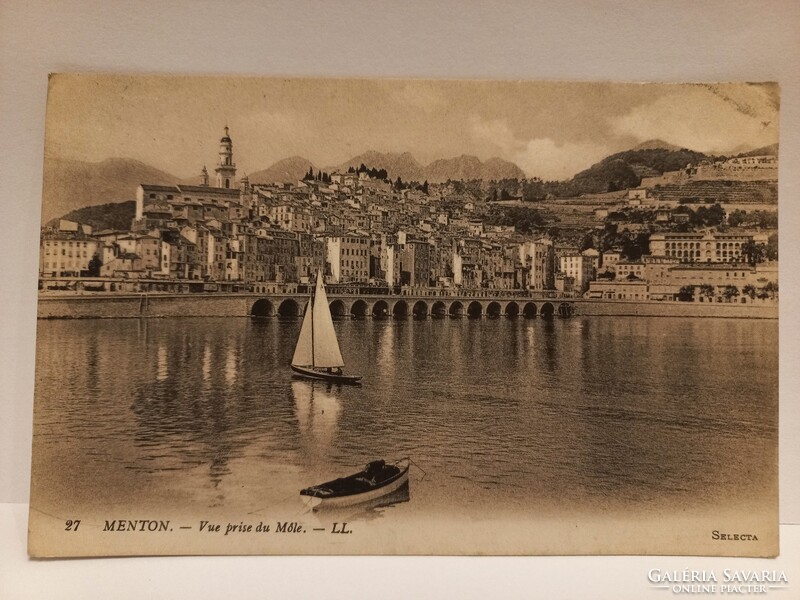 Antik francia képeslap Menton Kilátás Mentonra a tengerről pecsét 1914